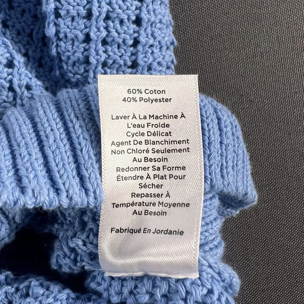 Talbots Light Blue Pointelle Stitch Open Knit Polo Sweater Womens L NWT